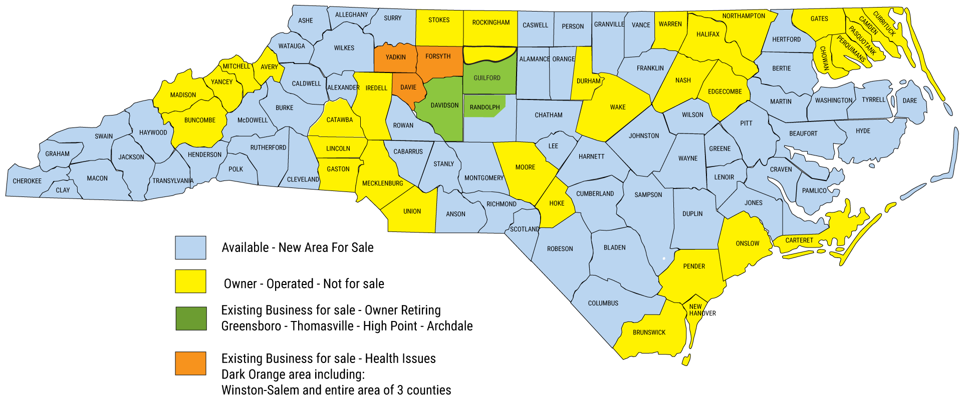 Map of Heaven's Best Franchises in North Carolina.
